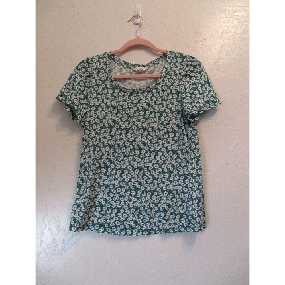 Lucky Brand Womens Sz XS Green Daisy Crew Neck Short Sleeve T-Shirt